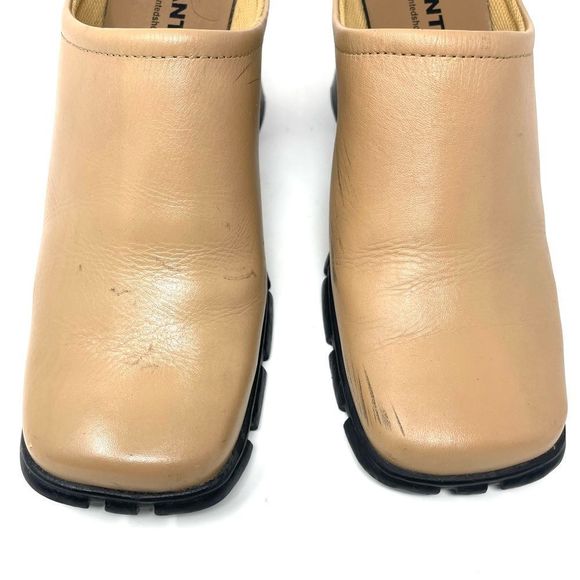 Vintage 90s Y2K Wanted Square Toe Tan Leather Heeled Mules Size 6 - Picture 4 of 11